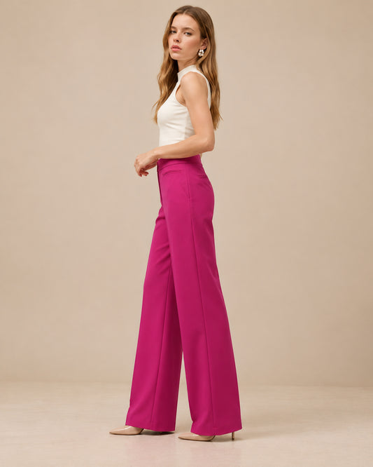 Pantalón Pierna Ancha Tiro Alto Magenta – lateral
