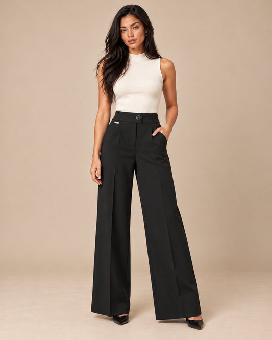 Pantalón Pinzas Tiro Alto Negro – frente
