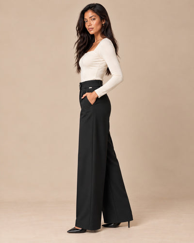 Pantalón Pinzas Tiro Alto Negro – lateral