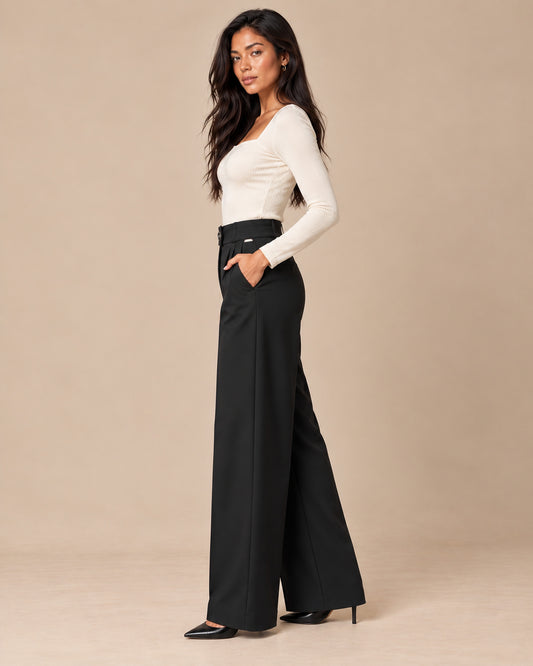 Pantalón Pinzas Tiro Alto Negro – lateral