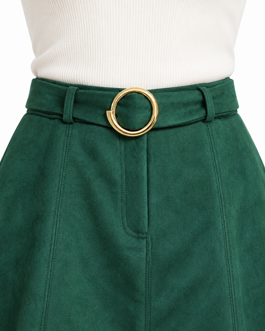 Falda Midi Hebilla Dorada Verde – detalle de la prenda