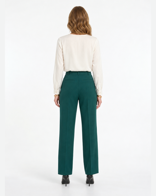 Pantalón Recto Botón Joya Verde – de espalda