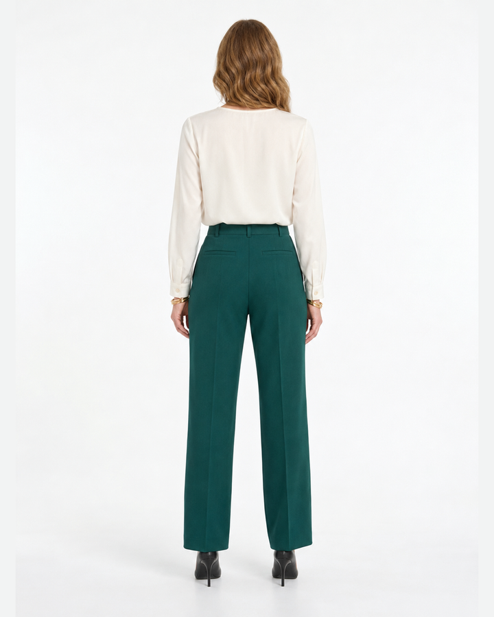 Pantalón Recto Botón Joya Verde – de espalda