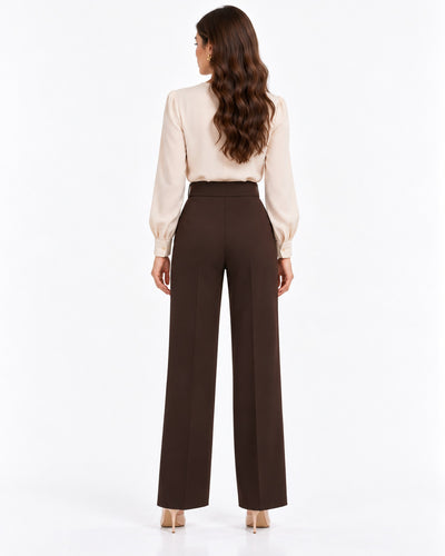 Pantalón Palazzo Botón Joya Café – espalda