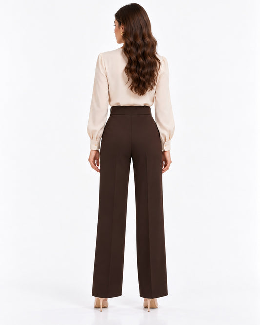 Pantalón Palazzo Botón Joya Café – espalda