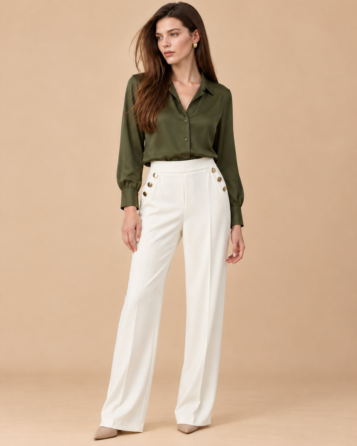 Pantalón Marinero Botón Dorado Hueso – frente