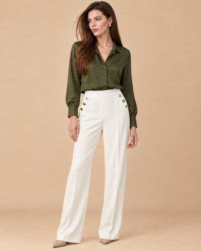 Pantalón Marinero Botón Dorado Hueso – frente