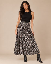 Falda Larga Animal Print Café – frente