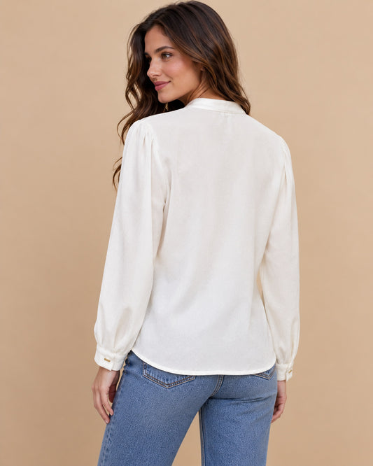 Blusa Lazo Borlas Doradas Blanco – espalda