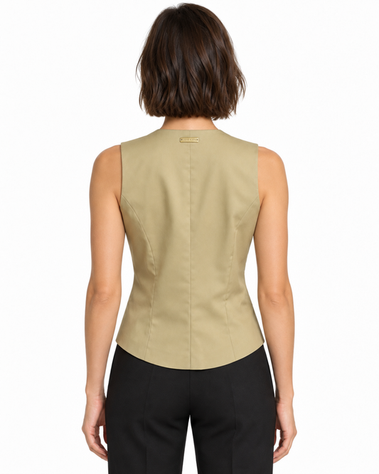 Chaleco Sastre Botón Dorado Beige – espalda