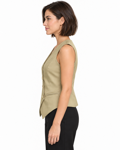 Chaleco Sastre Botón Dorado Beige – lateral