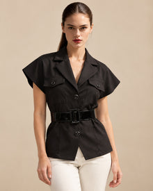 Blusa Safari Cinturón Charol Negro – frente