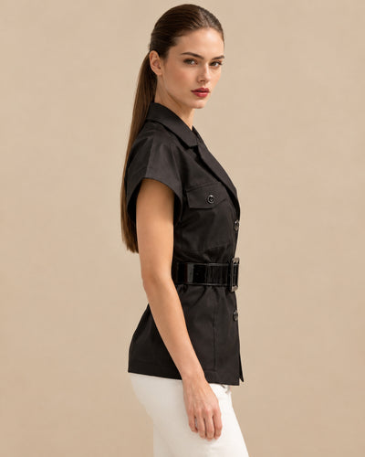 Blusa Safari Cinturón Charol Negro – lateral