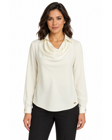 Blusa Cuello Drapeado Cadena Hueso – frente