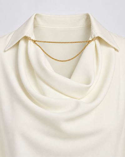 Blusa Cuello Drapeado Cadena Hueso – detalle de la prenda