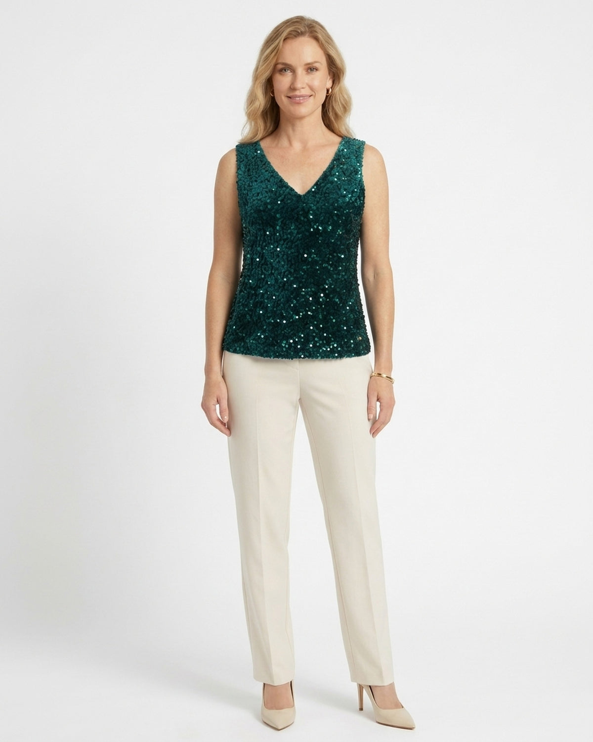 Blusa Lentejuelas Cuello V Verde – frente