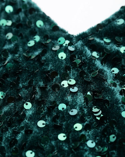 Blusa Lentejuelas Cuello V Verde – detalle de lentejuelas y tela