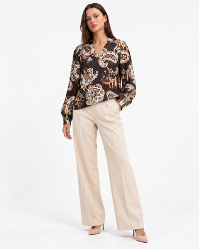 Blusa Paisley Escote Cruzado Café – frente