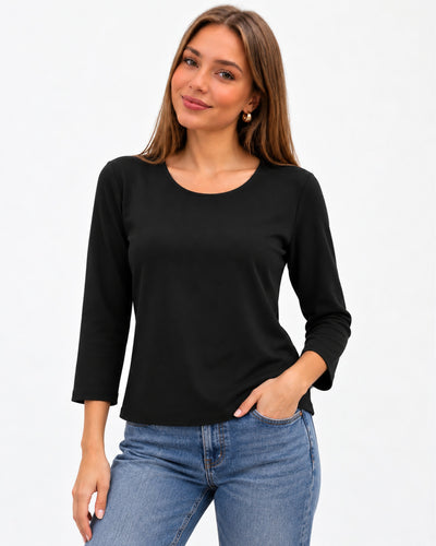 Playera Punto Cuello Redondo Negro – frente