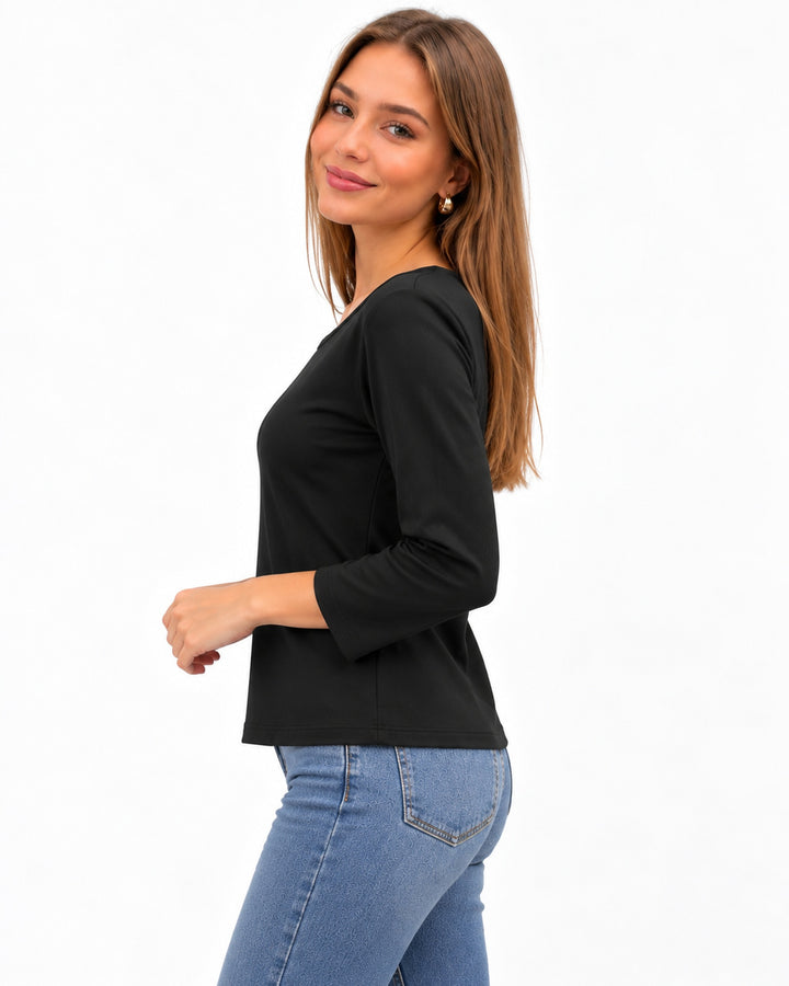 Playera Punto Cuello Redondo Negro – lateral