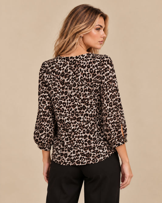 Blusa Animal Print Escote V Café – espalda