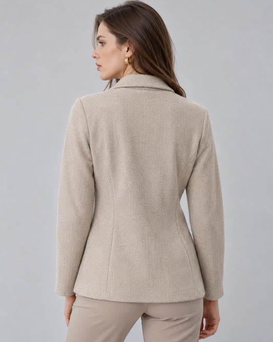 Cárdigan Solapa Chal Beige – espalda