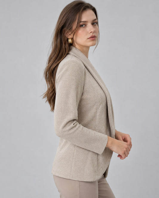 Cárdigan Solapa Chal Beige – lateral