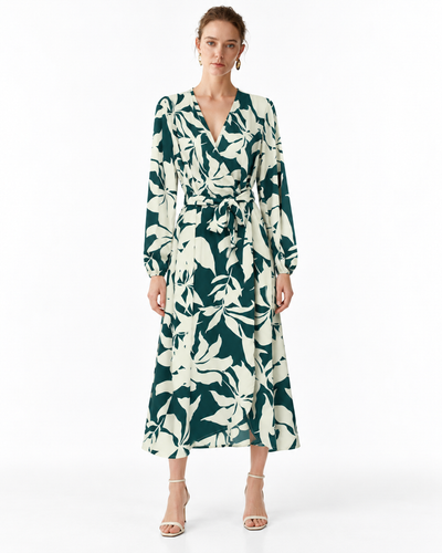 Vestido Midi Estampado Hojas Verde – de frente