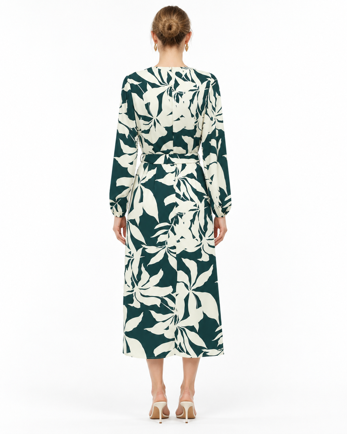 Vestido Midi Estampado Hojas