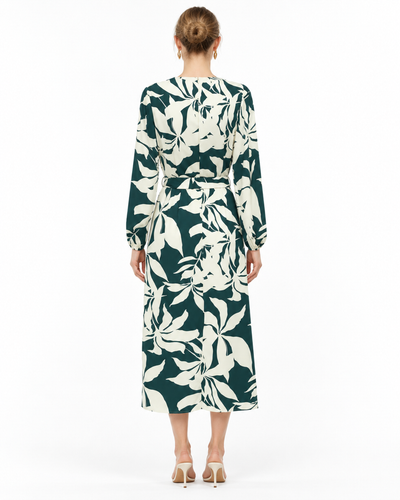 Vestido Midi Estampado Hojas Verde – de espalda