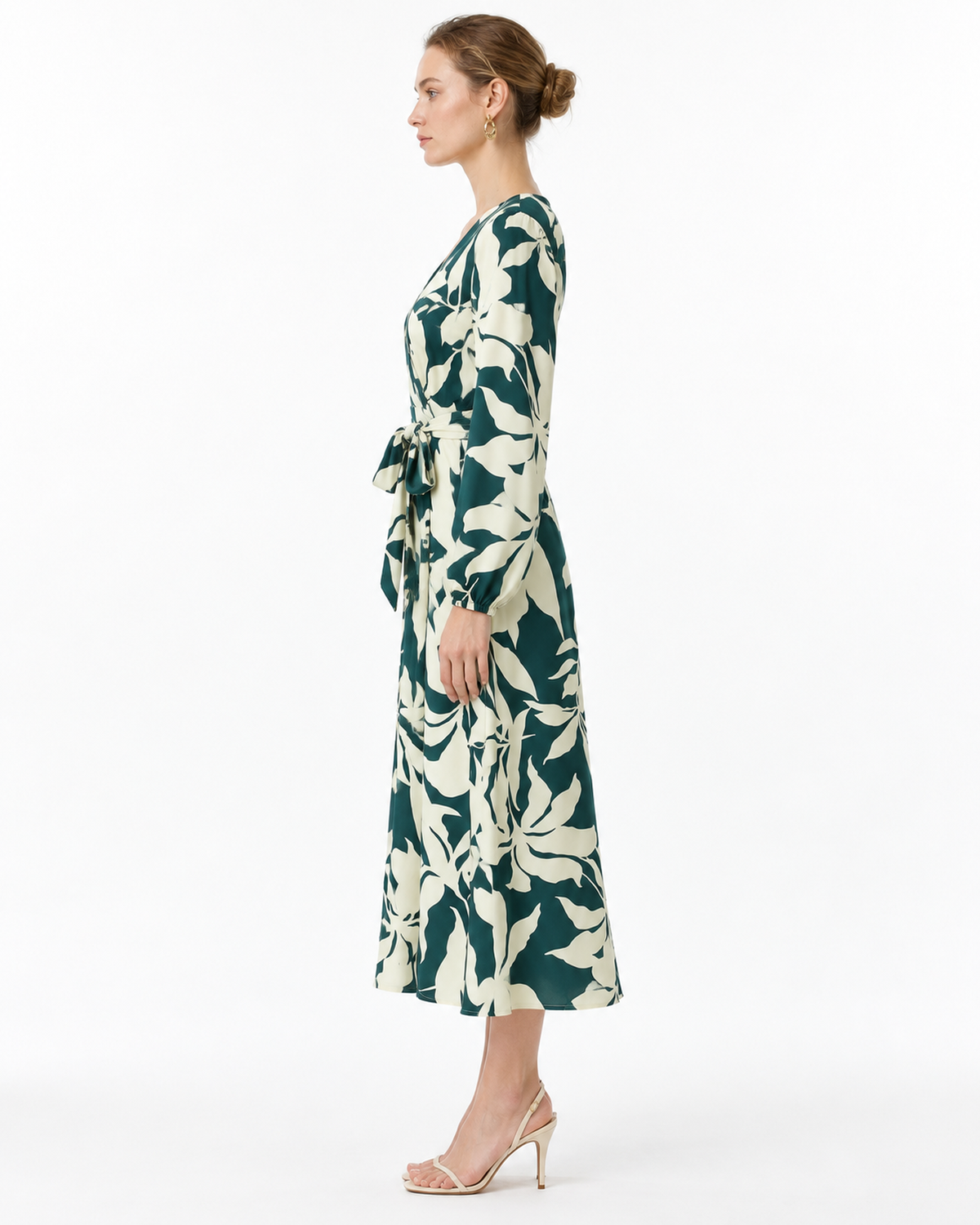 Vestido Midi Estampado Hojas