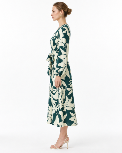 Vestido Midi Estampado Hojas Verde – de lado