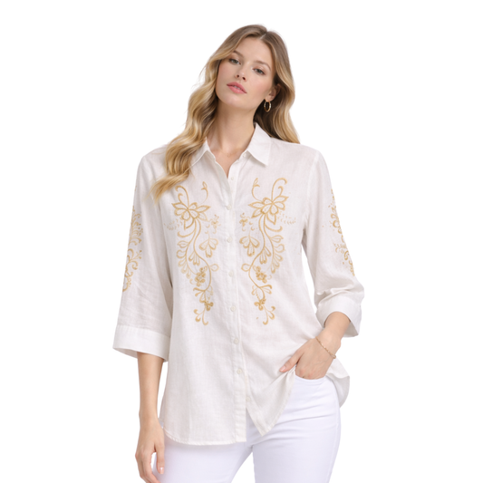Camisa Bordada Estilo Natural Blanco