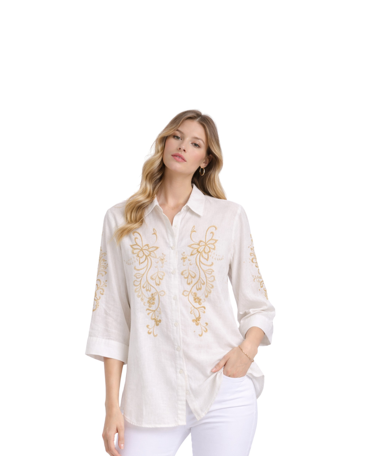 Camisa Bordada Estilo Natural Blanco