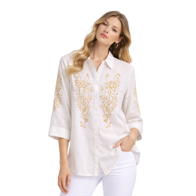 Camisa Bordada Estilo Natural Blanco