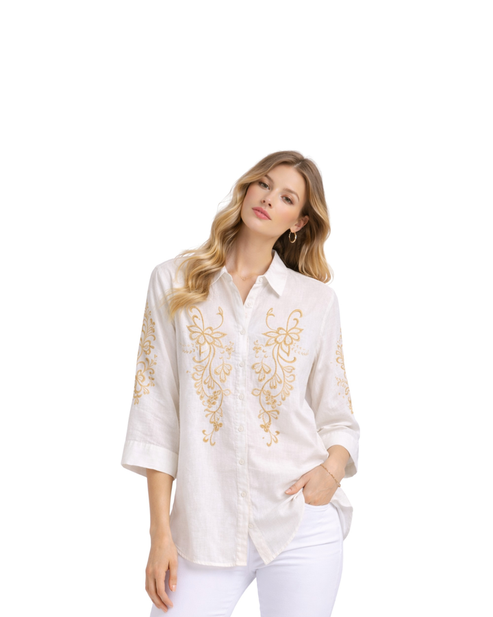 Camisa Bordada Estilo Natural Blanco