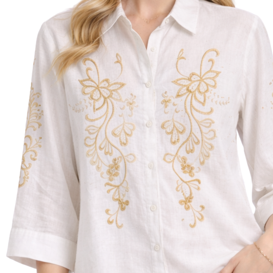 Camisa Bordada Estilo Natural Blanco