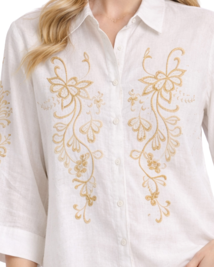 Camisa Bordada Estilo Natural Blanco