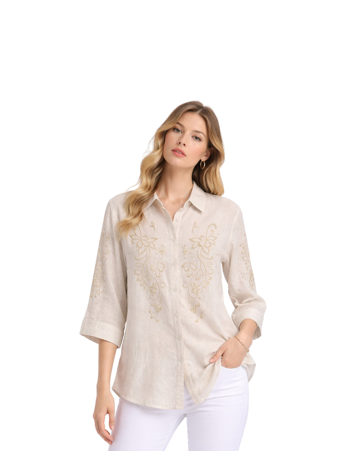 Camisa Bordada Estilo Natural Beige