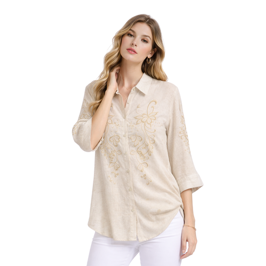 Camisa Bordada Estilo Natural Beige
