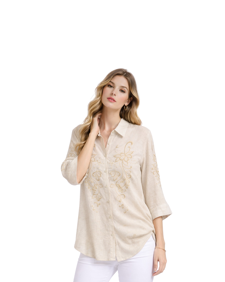 Camisa Bordada Estilo Natural Beige
