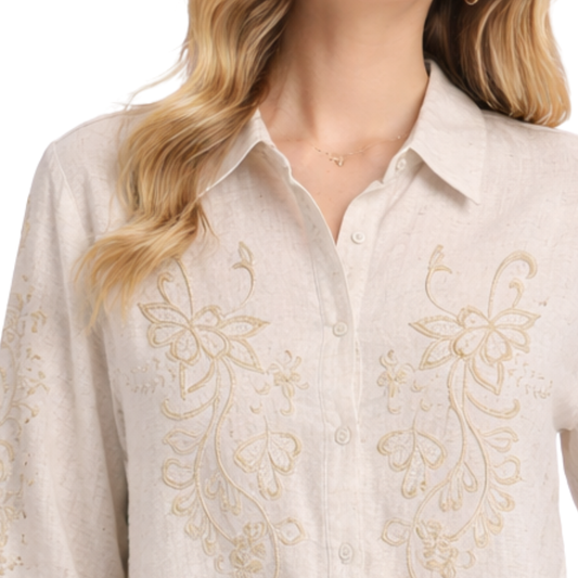 Camisa Bordada Estilo Natural Beige