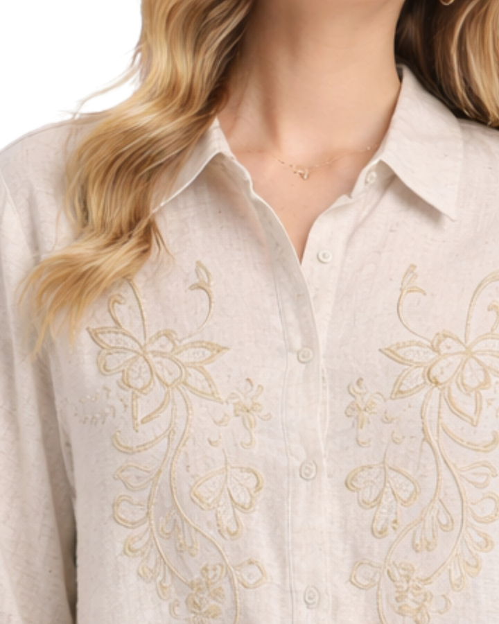 Camisa Bordada Estilo Natural Beige