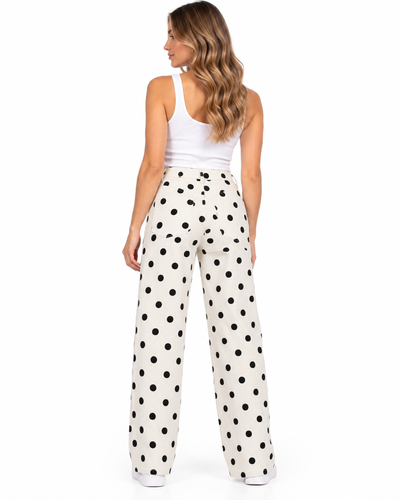Pantalón Lunares Pierna Ancha Beige – espalda