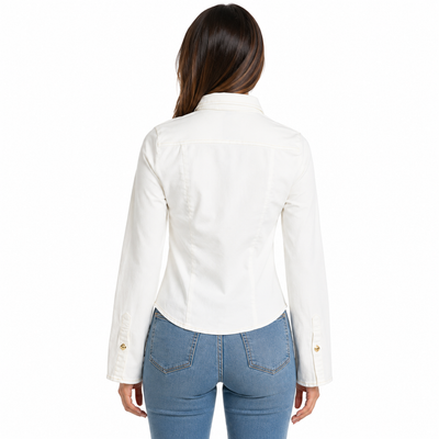 Camisa de Mezclilla Acampanada Blanco – de espalda