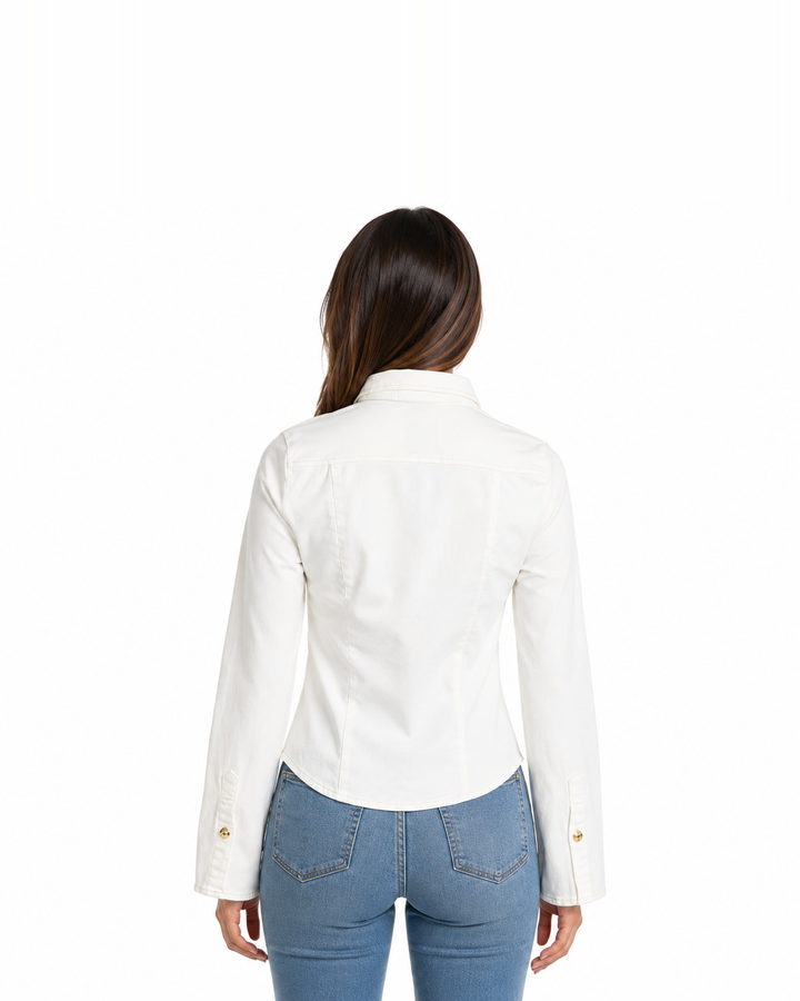 Camisa de Mezclilla Acampanada Blanco – de espalda