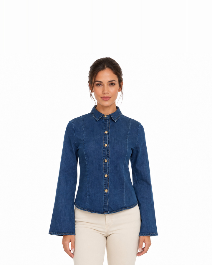 Camisa de Mezclilla Acampanada Azul – de frente