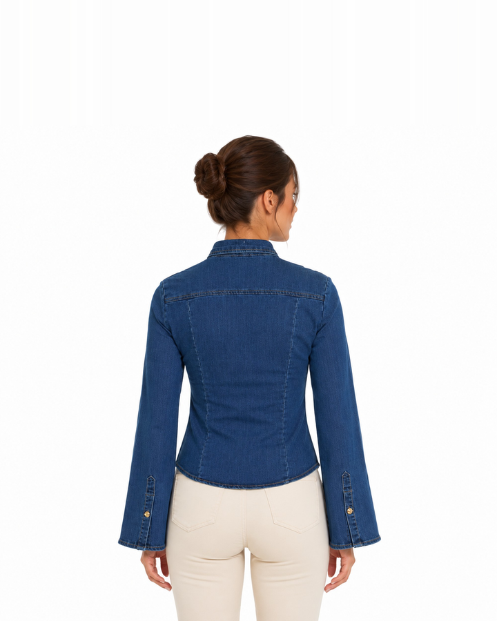 Camisa de Mezclilla Acampanada Azul – de espalda