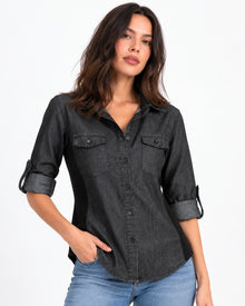Camisa Mezclilla Paneles Laterales Negro – frente