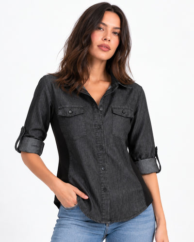 Camisa Mezclilla Paneles Laterales Negro – frente
